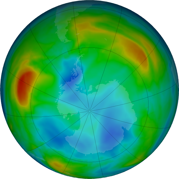 Antarctic ozone map for 13 July 2016